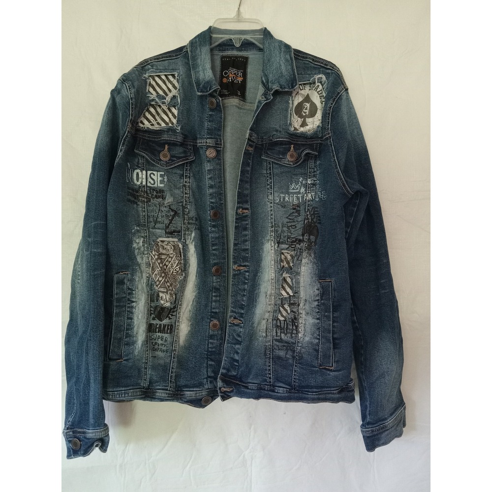 Copper rivet Distressed Denim Jacket Street Art Design Grunge Punk Rock Biker